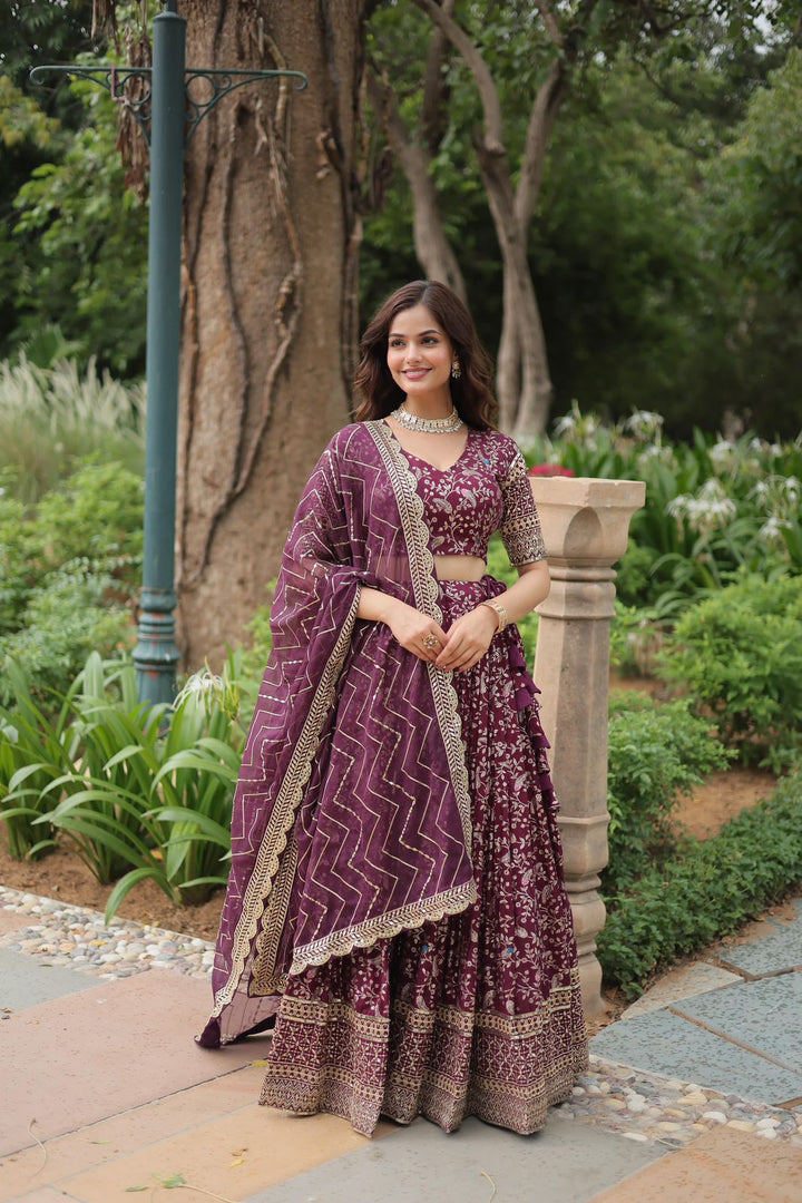 Dark Rani Or Lavender Color Pure Dyable Viscose Jacquard Dhavani Set , Langa Voni  , Half-Saree and Davani Set With Price and Online Shopping Price Under 3000 . this Fabric Dark Rani Pure Dyable Viscose Jacquard Dhavani Set For Wedding Price Under 3000 . 