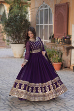 Load image into Gallery viewer, Faux Blooming Designer Gown
Zari Sequins Work Long Gown
Party Wear Gown with Dupatta
Traditional Anarkali Style Gown
Full Sleeves Embroidered Gown 

