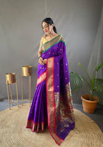 Load image into Gallery viewer, Dark Rani Paithani Saree With Weaving Work Price and Online Shopping Price Under 2000 . this Fabric Dark Rani Paithani Fabric Best For Wedding Choise , Black Paithani Saree with Silver border and Black Paithani saree with red border . this Traditional Look a For Saree 2024-25 , 2025-26 . 
