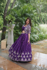 Load image into Gallery viewer, Sharda Pure Chinnon Dark Rani Dhavani Set | Langa Voni | Shoppers Trend
