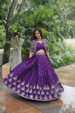 Load image into Gallery viewer, Dark Rani Pure Chinnon Langa Voni , Davani Set , Half-Saree and Dhavani Set Price and Online Shopping Price Under 3000 . This Fabric Pure Chinnon Langa Voni Best For Weddings Wear Collection and Bottom Side Rich Embroidered Sequins Work and Kotti Fully Rich Sequins Embroidered Work and  Blouse Sequins Butti , Traditional Look For 2024-25 , 2025-26 . 
