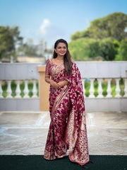 Dark Rani Color Zari Weaving Work Pure Visocose Dolla Silk Saree Heavy Zari Weaving Work Price and Online Shopping Price Under 1500  this Fabric Zari Weaving Work Heavy and rajavadi Pattern , Traditional Look For 2024-25 , 2025-26 . 