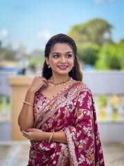 Dark Rani Pure Viscose Dolla Silk Saree With Price and Online Shopping best Wedding Wear price Under 1500 . this Fabric Pure Viscose Dolla Silk Sarees. Featuring Gold Zari Weaving Fully Sarees , blouse Soft Silk Fabric, and an, it's perfect for weddings and festive celebrations...