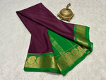 Load image into Gallery viewer, Dark Rani Semi Mysore Silk Sarees with price and online Shopping under 1000 . this fabric semi mysore silk for wedding and this Fabric mainly manufacturing of mysore District , Karnataka  , India, 
