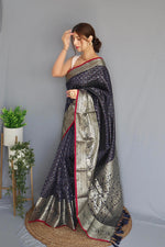 Load image into Gallery viewer, Dark Rani Silk Sarees Price and Online Shopping Prices Under 2000 . This Fabric Rich Fabric Good Quality and Border Fully Silver Zari Weaving Work and Rich Pallu and Designer Rajavadi Pattern this Saree . 
