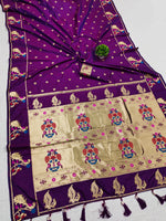 Load image into Gallery viewer, Explore our stunning Dark Rani Soft Paithani Silk Saree, crafted from premium Soft Paithani Silk fabric for a luxurious feel. Perfect for weddings, parties, and special occasions, Rich Pallu This Saree . 
