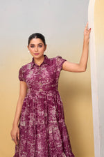 Load image into Gallery viewer, Dark Rani Tabby Silk Printed Frock or Dresses With Price and Online Shopping Price Under 1500 . this Fabric So Heavy and For Wedding Choise Wear Collection. Experience elegance with this stitched Tabby Silk frock. Printed design, micro cotton lining, and adjustable chest fit up to 42 inches. Perfect for all occasions. 
