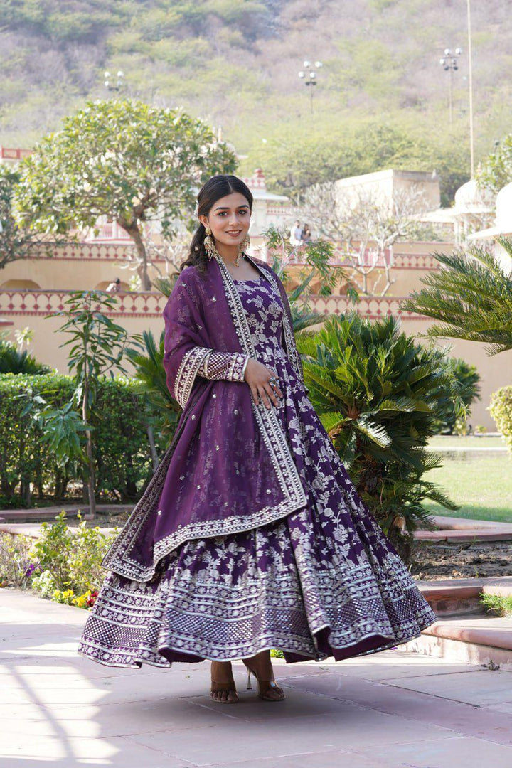 Kajal Viscose Dyable Jacquard Anarkali | Shoppers Trend