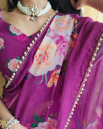 Load image into Gallery viewer, Rich dark rani saree with zari weaving , Bold dark rani pink saree for functions , Georgette dark rani saree for women , Heavy dark rani zari saree , Dark rani saree with elegant weaving , Party-ready dark rani georgette saree , Classic dark rani color festive saree  .
