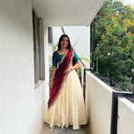 Load image into Gallery viewer, Dark sky tissue silk lehenga choli online , Gold zari dark sky lehenga with voni , Traditional dark sky half saree lehenga , South Indian dark sky lehenga choli set , Dark sky tissue silk lehenga for special occasions , Dark sky lehenga choli with embroidered dupatta , Buy dark sky half saree under ₹2000 . 
