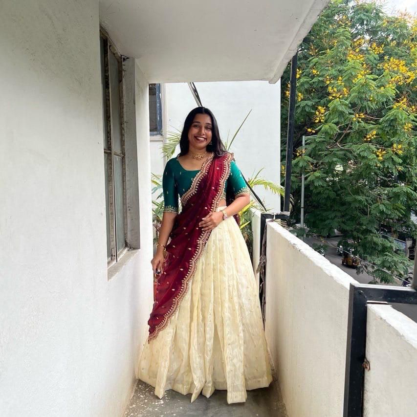 Dark sky tissue silk lehenga choli online , Gold zari dark sky lehenga with voni , Traditional dark sky half saree lehenga , South Indian dark sky lehenga choli set , Dark sky tissue silk lehenga for special occasions , Dark sky lehenga choli with embroidered dupatta , Buy dark sky half saree under ₹2000 . 