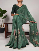 Load image into Gallery viewer, Dark Sky and Rama Color Mul mul Cotton Sarees Price and Online Shopping Price Under 1000 . This Fabric Nice Elegant Mul Mul Cotton Saree With Floral Print With Lace Border – A Perfect Blend of Tradition &amp; Comfort and Traditional Dark Sky Or Rama Cotton Saree With Gold Border and Buy Dark Pink Mulmul Cotton Saree With Intricate Floral Print With Lace Border . 

