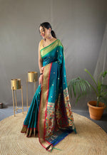 Load image into Gallery viewer, Dark Sky Paithani Saree With Weaving Work Price and Online Shopping Price Under 2000 . this Fabric Dark Sky Paithani Fabric Best For Wedding Choise , Original Paithani Saree Price  , Dark Sky Paithani Saree Images This Traditional Look a For Saree 2024-25 , 2025-26 . 
