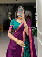Load image into Gallery viewer, Dark Sky Or Rani Color poly cotton dhavani set | half-saree | langa voni | Shop  Buy Shoppers Trend - Lowest Price in Lehenga choli under 1999!!!
