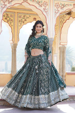 Load image into Gallery viewer, Dark Sky Pure Viscose Jacquard Dhavani Set | Davani Set , Half-Saree With Price and Best For Weddings Shopping Price Under 3000 . This Fabric Working Embroidered Sequins work and Blouse and Dupatta Same as Traditional and Model Using Woman and Best For Weddings and  Dupatta fabric and Work Faux Blooming with Sequins embroidered Work. 
