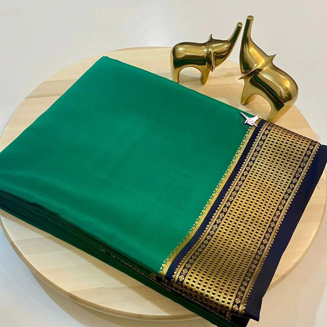 Dark Sky Pure Semi-Mysore Silk Saree with zari weaving. 6.3m length. Machine washable. Includes matching blouse piece , Navy Border with Zari Weaving Work Fully Lightweight Saree.