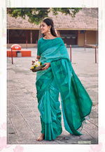 Load image into Gallery viewer, Dark Sky Soft Kolkata tussar bech Sarees with price and soft silk saree online shopping price 1500 . this fabric rich and Soft Kolkata tussar bech and border Jumka Same Color  and Soft Kolkata tussar bech sarees price under 1500 . Traditional Look For 2024-25 , 2025-26  . 
