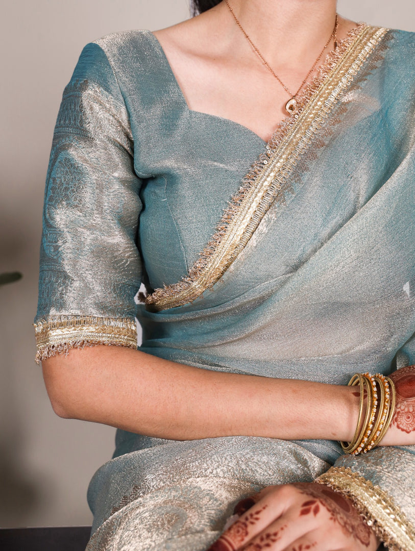 Jinika Tissue Shimmer Saree | Zari Weaving | Shoppers Trend