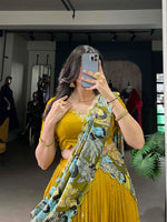 Load image into Gallery viewer, Stay stylish and comfortable with this Ekta Vichitra Silk Half-Saree | Davani Set | Shoppers Trend. Made from high-quality Vichitra Silk, this stitched lehenga features sequins and thread embroidery work with a beautiful Kalamkari print border. The inner lining is made from micro cotton under 2999 .
