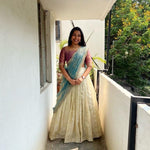 Load image into Gallery viewer, Wine color South Indian tissue silk lehenga , Traditional wine zari lehenga with dupatta , Wine tissue silk half saree for wedding , Embroidered wine lehenga choli with voni , Wine color gold zari lehenga for bridesmaids , Elegant wine color tissue half saree set . 
