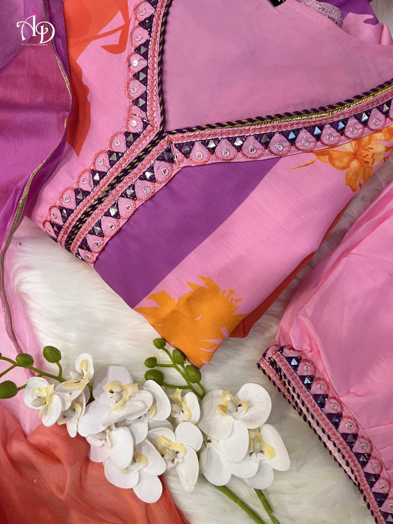 Bright orange muslin Anarkali with embroidery , Orange digital shine print Anarkali with dupatta , Full sleeve orange muslin gown for ethnic look , Stylish orange Anarkali dress with v-neckline , Orange festive Anarkali with beautiful embroidery , Designer orange Anarkali in soft muslin fabric . 