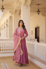 Load image into Gallery viewer, Gajri Faux Georgette Anarkali Embroidery work With Price and Online Shopping Price Under 2000 . This Gown plain and Fancy V Necks and Heavy Dupatta same Fabric Rich Sequins And Embroidered work . Traditional Look For 2024-2025 . 
