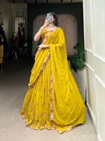 Load image into Gallery viewer, Buy Georgette Embroidered Lehenga Online , Designer Sequins Work Lehenga for Women , Bridal Reception Wear Lehenga with Embroidery and Festive &amp; Party Wear Lehenga Online Price Under 2500 . 

