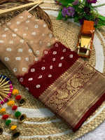 Load image into Gallery viewer, Cream Cotton Silk Sarees With Price and Gold Cotton Silk Saree Online Price with Pure Cotton Silk Saree Fully Gold zari weaving saree...
