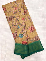 Load image into Gallery viewer, This Yellow Gold Pure Softy Tussar Silk Sarees With Price and Online Shopping Price Under 2000 . This Fabric Pure Soft Tussar Silk Saree For Weddings Using Saree With Zari Weaving Work Border Work Only and saree Design Flowers and Trees most unique design.
