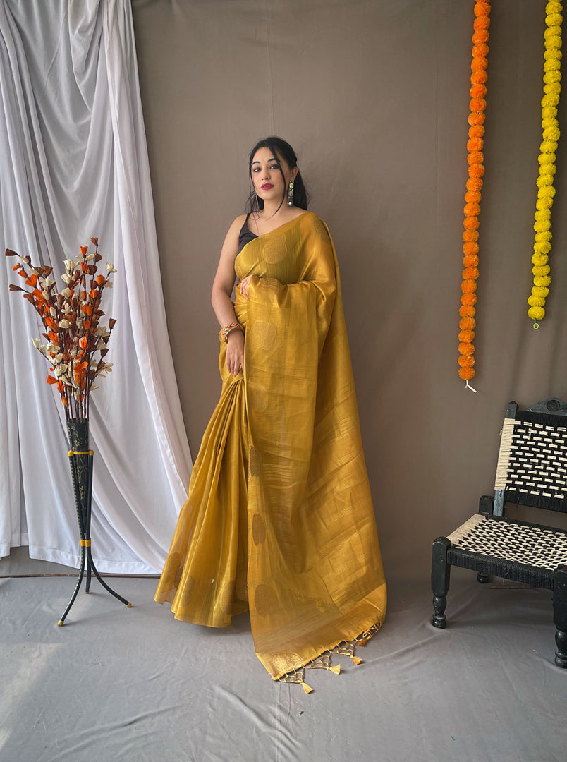 Aabinta Pure Tissue Silk Gold Saree | Shoppers Trend