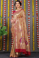 Load image into Gallery viewer, Golden Fully Zari Soft Silk Sarees With Price and Online Shopping Price under 2000 . this Fabric Most Soft Silk and Rich Pallu . This Fabric Soft Silk Saree First Manufacturing in Kanchipuram ( Kanchivaram ) in Tamil Nadu, India.

