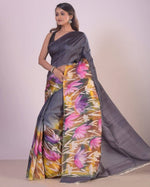 Load image into Gallery viewer, Gray Pure Silk sarees price and Online shopping price Under 1000 . this fabric smooth and very softness and this fabric Gray Pure Silk saree with Hand Printed work this price under 1000 .  
