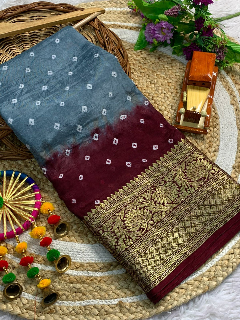 this beautiful Gray Cotton Silk Saree, an elegant combination of comfort and tradition. Designed with a blend of cotton and silk, this saree offers a lightweight feel with a touch of luxury, making it perfect for festive occasions, office wear, and casual gatherings.