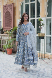 Gray Or Silver Pure Cotton Anarkali Price and Online Shopping Price Under 1999 . Pure cotton anarkali full sleeve and v neck . 
