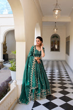 Load image into Gallery viewer, Green Wedding Lehenga with Dupatta , Designer Green Gold Crush Lehenga , Embroidered Green Party Wear Lehenga , Bridal Green Lehenga Set with Can-Can , Traditional Green Lehenga Choli . 
