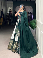 Load image into Gallery viewer, Green Rayon Lehenga with Dupatta , Party Wear Green Mirror Work Lehenga , Elegant Green Lehenga for Wedding , Green Printed Lehenga with Blouse , Heavy Flair Green Lehenga for Festive Wear , 
Designer Green Lehenga Online , Traditional Green Lehenga with Gota Patti , Green Lehenga Choli Set for Women , Pure Rayon Green Lehenga Outfit , Green Lehenga for Haldi Ceremony . 
