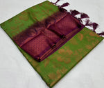 Load image into Gallery viewer, Pure Green Soft Silk Saree With Price , Latest Green With Golden zari sarees The Most Famous Soft Silk in Andhra Pradesh and Assam . 
