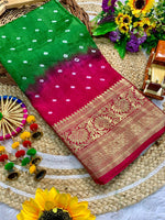 Load image into Gallery viewer, Green Cotton Silk Sarees With Price and Online Shopping Price under 1500 . elegant combination of comfort and tradition. Designed with a blend of cotton and silk, this saree offers a lightweight feel with a touch of luxury, making it perfect for festive occasions, office wear, and casual gatherings.
