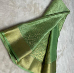 Load image into Gallery viewer, Green Mysore Silk Sarees with Price and Online Shopping Price under 1500 . This Fabric Most Popular and Best Product .This Fabric Mysore Silk Saree Fully Gold Zari Weaving Work and BOrder Fully Gold Zari Weaving Pattu this Fabric Mysore Silk Saree Under Rs.1500 .
