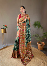 Load image into Gallery viewer, Green Paithani Sarees With Price and Online Shopping Price Under 2500 . this Fabric Green Paithani Saree For best Weddings Choise Price Original Saree , This Fabric Rich Border and Gold Zari Weaving Work Saree , Traditional Look For 2024-25 , 2025-26 . 
