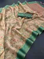Load image into Gallery viewer, Green Pure Kanjivaram Zari Weaving Work Silk Sarees With Price and Online Shopping Price Under 2000 . This Fabric Smooth and Green Border Heavy Zari Weaving saree and Saree Flowers Designs most Authentic Look . 
