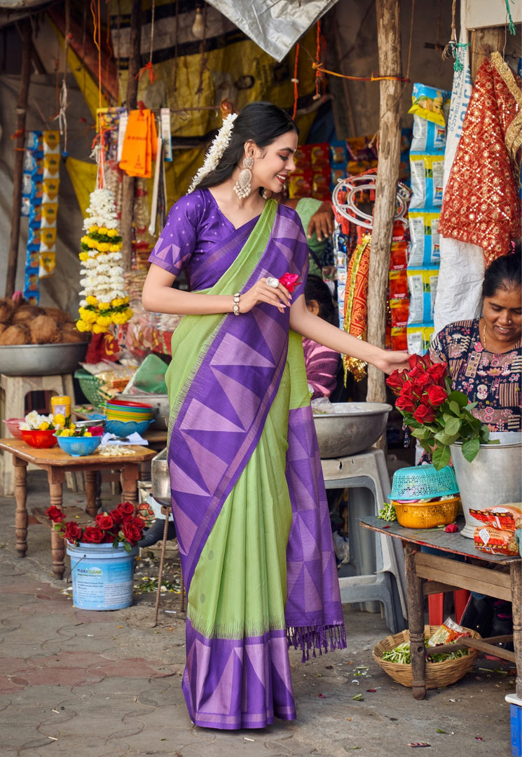 Green Soft Kolkata Tussar Bech Saree Price and Online Shopping Price with 1500. this Fabrice smooth softness saree this saree Parameshwari prints saree most athletic zari weaving saree . Traditional Look For Kolkata 2025-26 . 