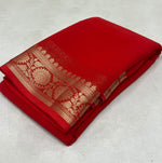 Load image into Gallery viewer, Red viscose silk sarees with price and online price under 1000 . this fabric viscose silk saree mainly manufacturing Telangana, India  . this fabric very so smoothly and softness .  
