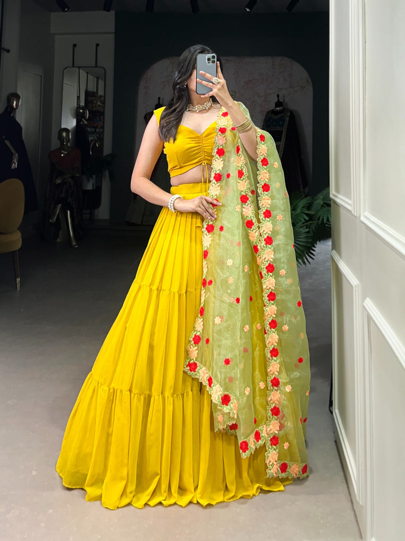 Shivay Georgette Yellow Dhavani Set | Langa Voni | Shoppers Trend