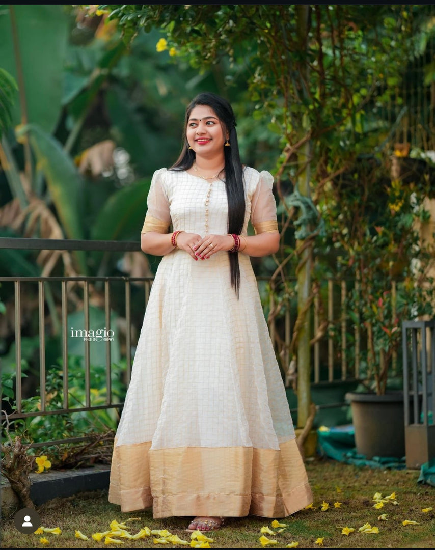 Atham Special Zari Organza Gown ( Onam Special )