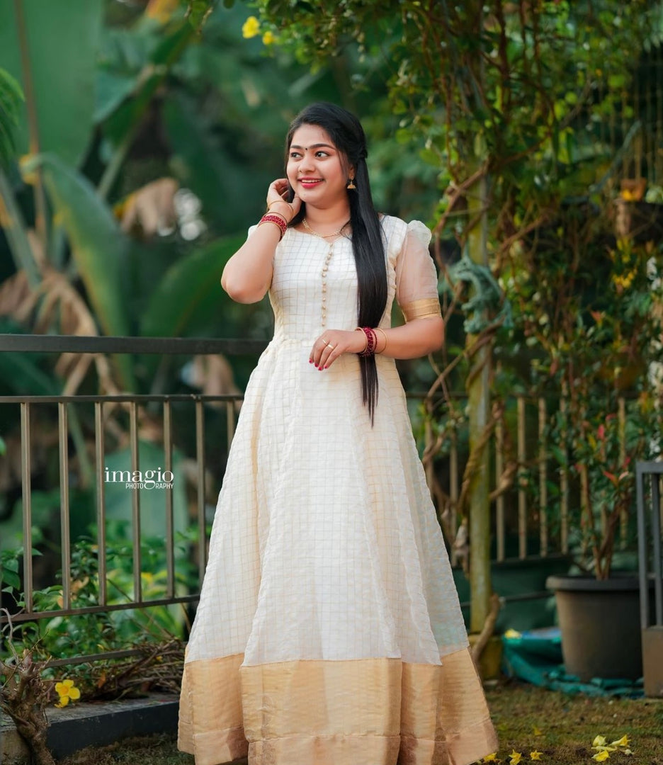 Atham Special Zari Organza Gown ( Onam Special )