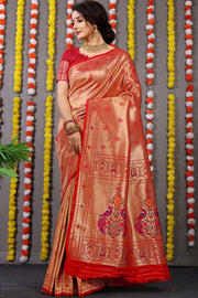 Mahi Soft Silk Red Saree | Shoppers Trend