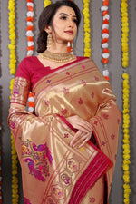 Load image into Gallery viewer, Trupti Soft Silk Golden Saree | Shoppers Trend
