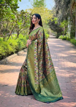 Load image into Gallery viewer, Mahendi softy silk saree with gold jari border , Elegant mahendi digital print saree online , Mahendi saree with blouse piece for festive wear , 
Digital printed mahendi silk saree for women , Soft silk mahendi saree with zari detailing , Trendy mahendi color saree under ₹1000 , Mahendi saree for haldi, mehendi functions , 
Lightweight mahendi saree with gold jari work , Beautiful mahendi party wear saree collection . 
