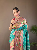 Load image into Gallery viewer, Light Blue Paithani Weaving Saree For Weddings Best Price and Best Online Shopping Price Under 2500 . This Fabric SO Heavy and Premium Quality Rich Border Heavy Pattu Border , Traditional Look Woman For 2024-25 , 2025-26 . 
